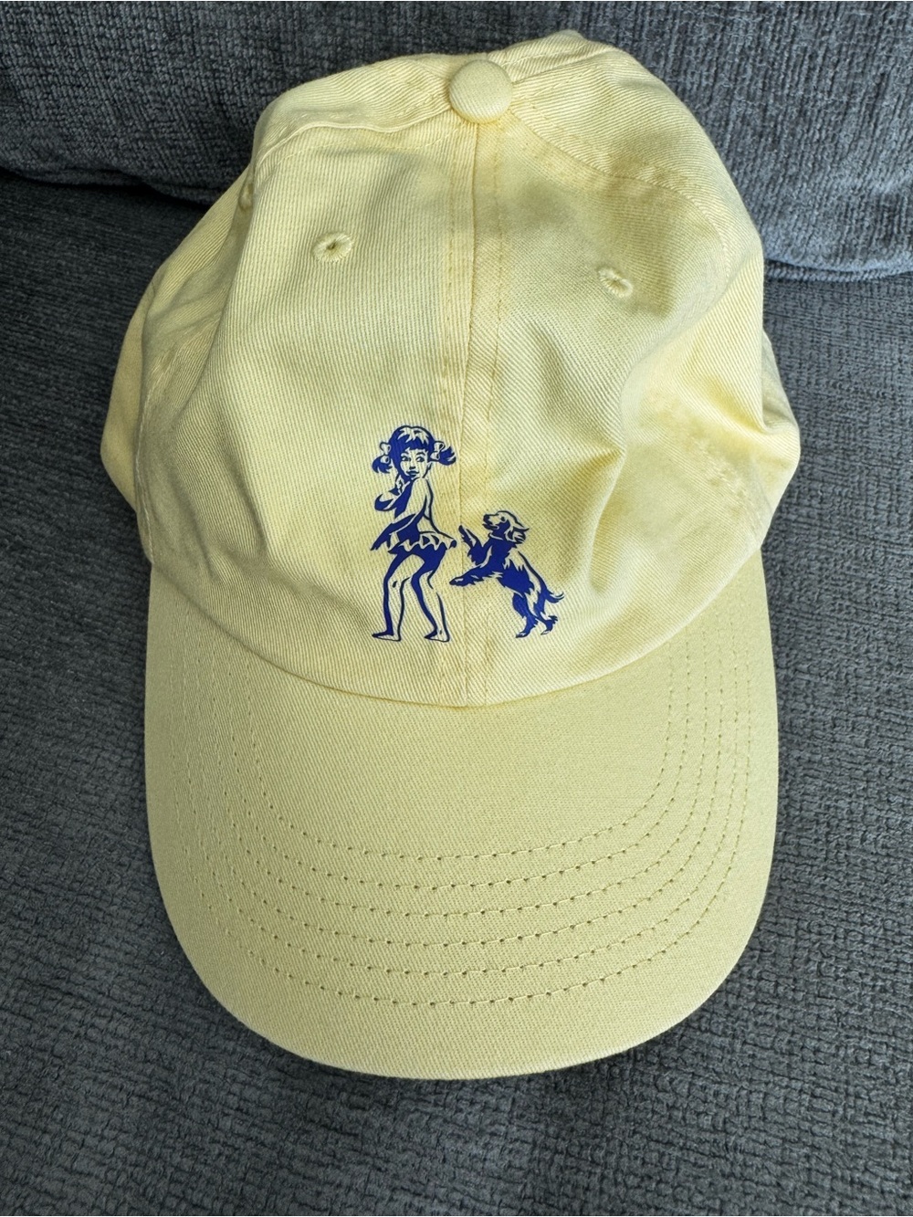 Yellow Embroidered Girl & Dog Baseball Cap